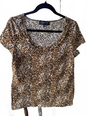 Jones New York Signature Leopard Print Short Sleeve Top Large